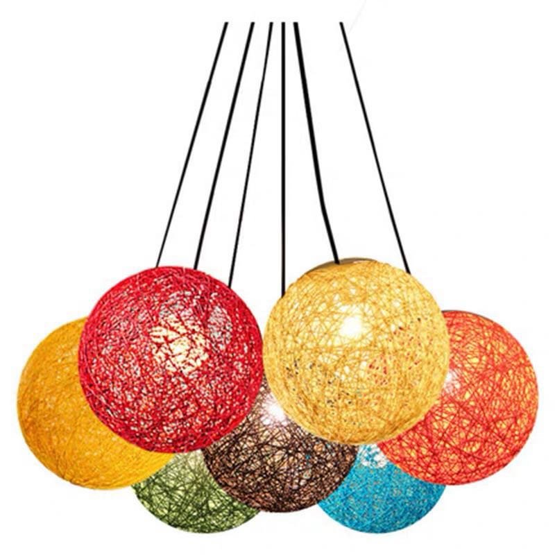 Modern Hand Made Hemp Ball Pendant Lights Living Room Dining Room Colored Spherical Hanglamp Loft Decor Kids Luminaire Design