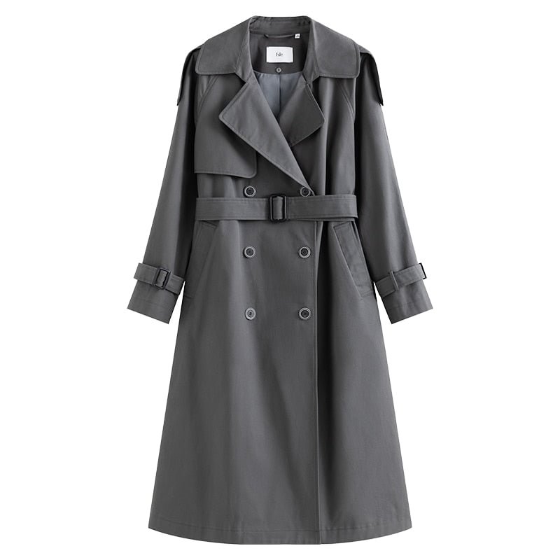 FSLE Turn-down Coollar Full Sleeve Trench High Waist Single Breasted Coats Solid Office Lady Casual 2022 Spring New Trench