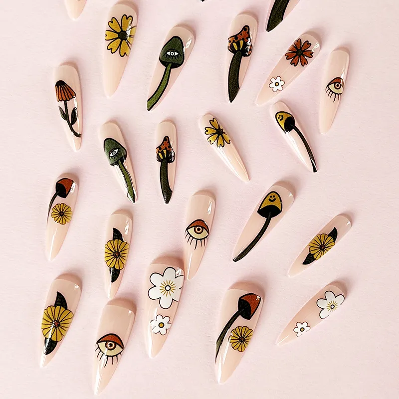 Churchf Churchf Pointed Flower Daisy Eyes Wear A Hot Girl Sweet Cool Fake Nails Color Asymmetric Nail Piece