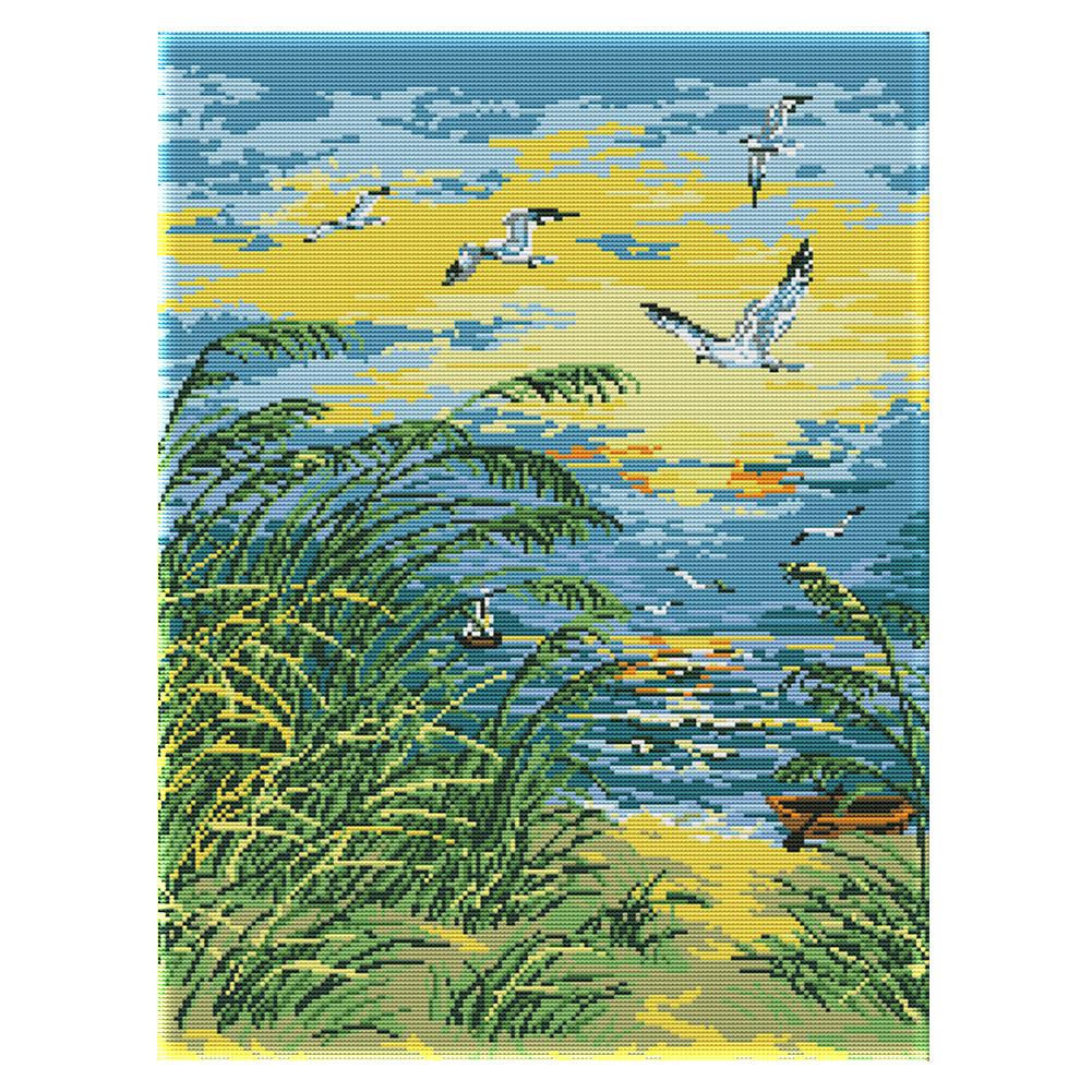 

Sunrise by the sea - 14CT Stamped Cross Stitch - 41*52cm, 501 Original