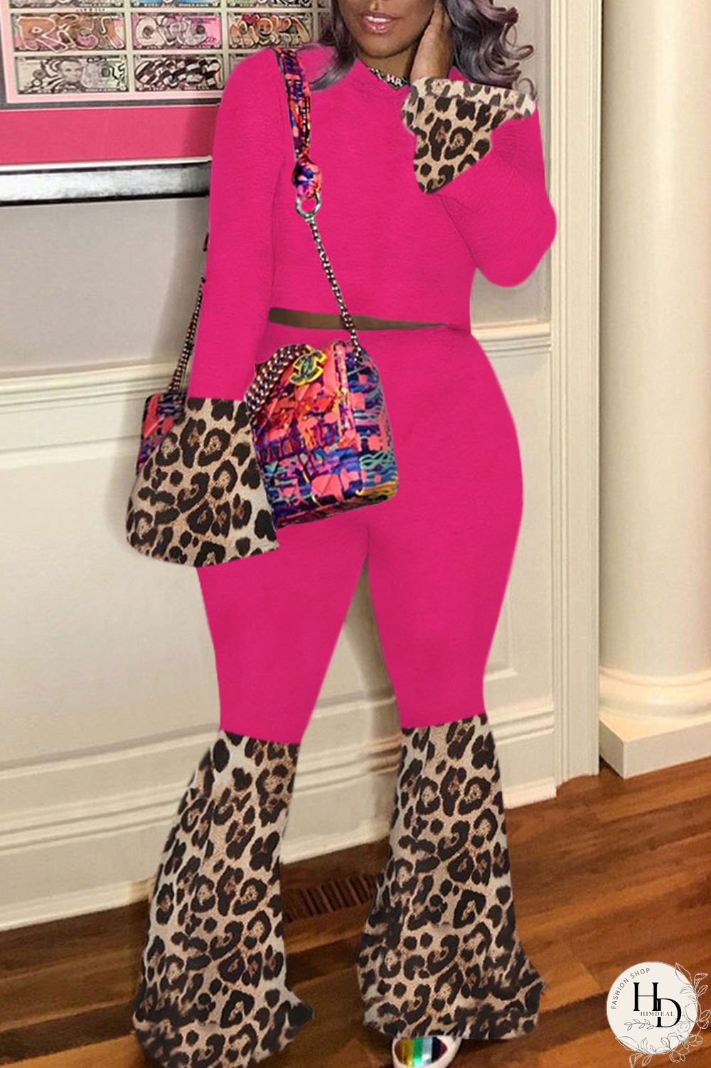 Yellow Street Print Split Joint Hooded Collar Long Sleeve Two Pieces