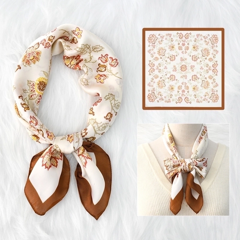 2 Pieces Women’s Elegant Plaid Flower Horse Satin Silk Scarf