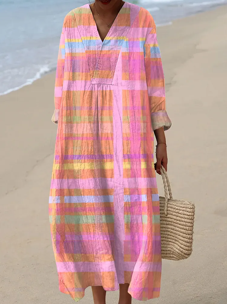 Women's Vintage Abstract Plaid Art Print Dress