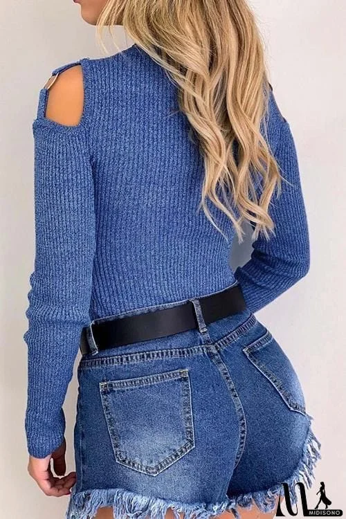 MidiSono - Cold Shoulder Long Sleeve T Shirt