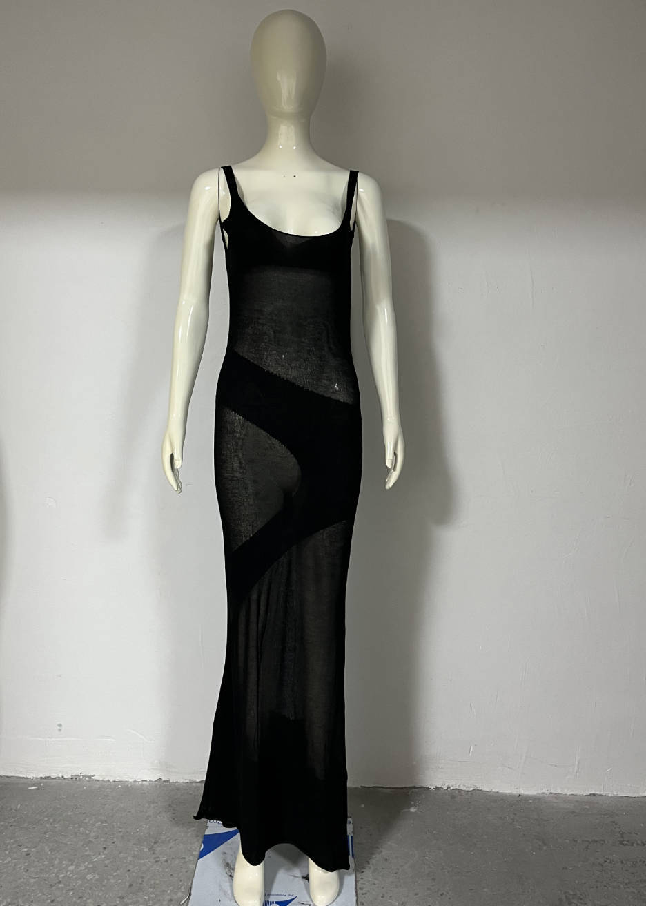 Ootddress Backless Patchwork Maxi Dress Cover up For Women Slim Loose Holiday Beach See-Through Clothes Dress Female Knit Long Dress