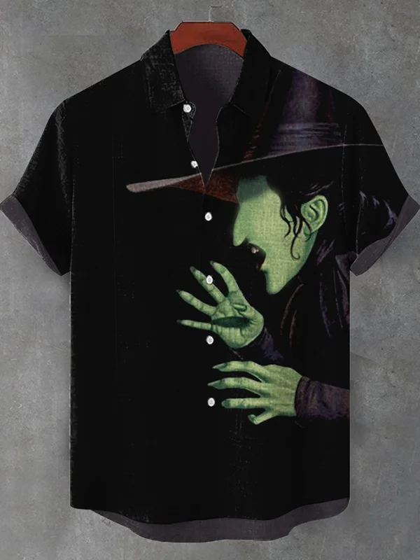 Men's Dark Green Witch Silhouette Art Print Shirt