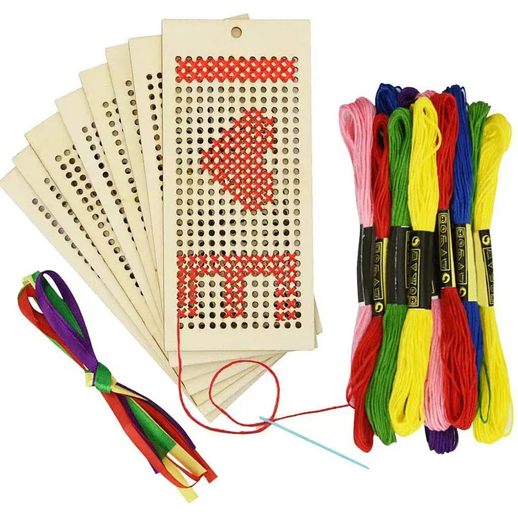 4Pcs Art Crafts Sewing Wooden Bookmark Cross Stitch Embroidery Kit DIY Bookmarks gbfke