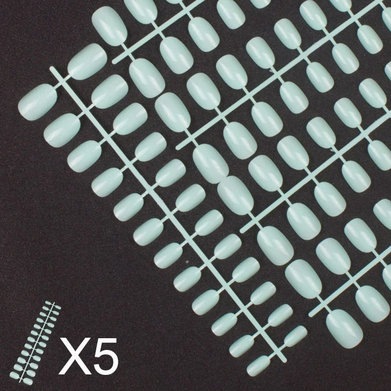 5 Set Mixed Colors 24 Pieces Per Set Fashion Round Colored False Nails Full Cover 10 Size Fake Nails for DIY Press on Nails-Nail Inspo