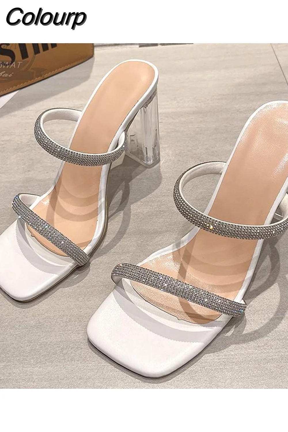 Colourp Slippers Female Shoes Fashion Rhinestone New Summer Shoes Women Party Crystal Clear Cool Mules Slide Open Toe 2023