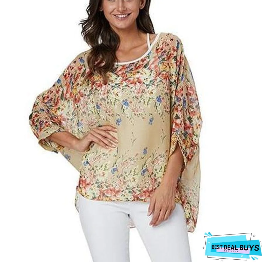 Plus Size Women Batwing Sleeve Casual Chiffon Tops Blouses