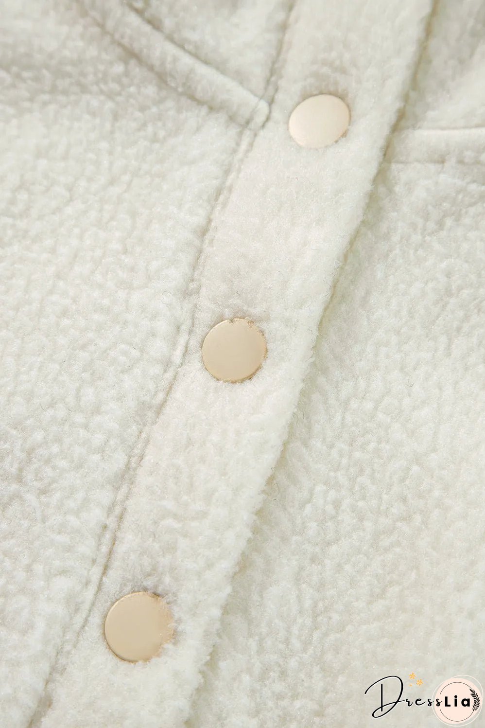 White Fleece Placket Turn-down Collar Drop Shoulder Sweatshirt