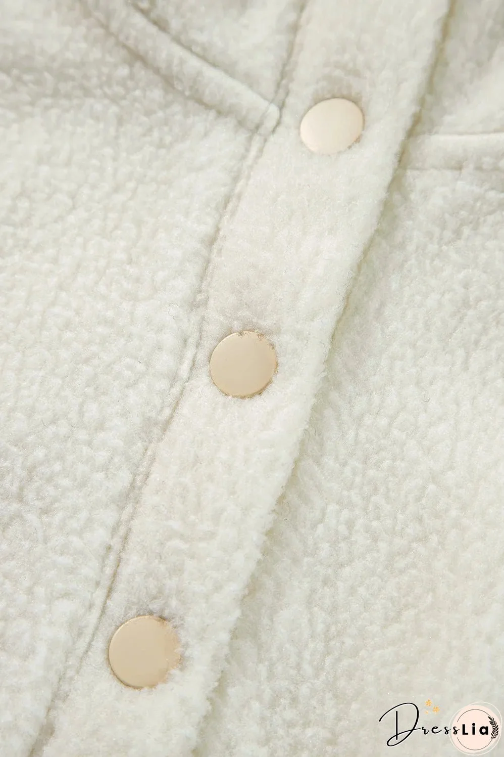 White Fleece Placket Turn-down Collar Drop Shoulder Sweatshirt