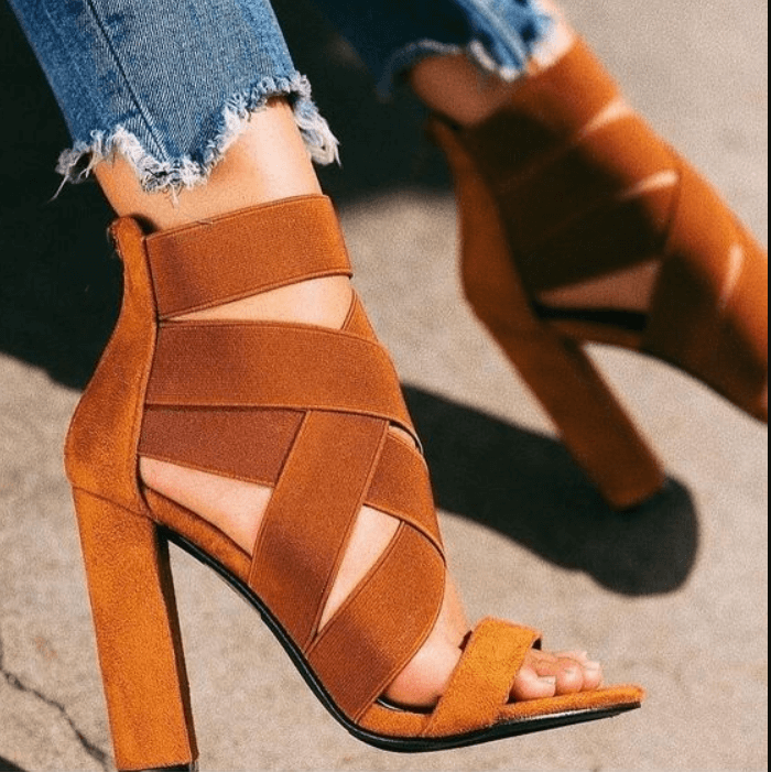 GOOSHOE Suede Point Toe High Chunky Heel Sandals