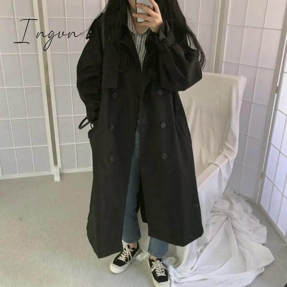 Ingvn - Chic Women Trench Coat Casual Women’s Long Outerwear Loose Overcoat Autumn Winter Fashion