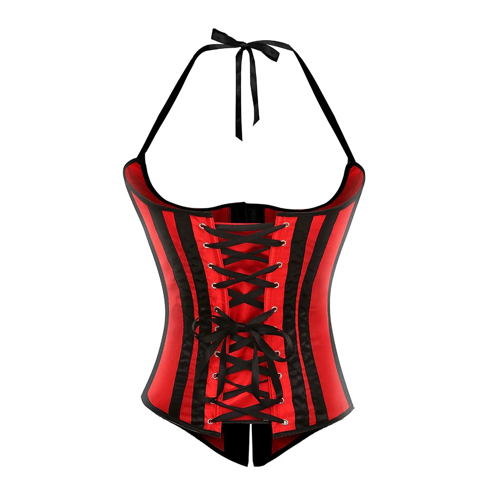 Billionm Sapubonva Underbust Corset Straps Sexy Striped Halter Corsets and Bustiers Tops Plus Size Corselet Overbust Vest Red Black White