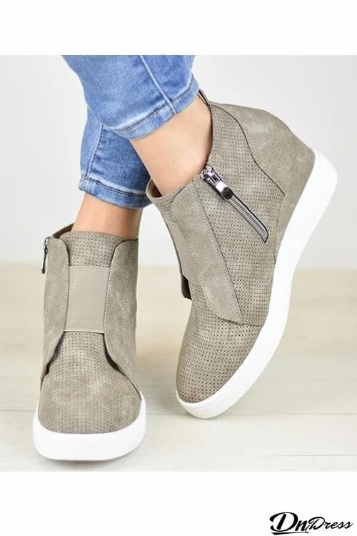 Side Zipper Sneakers Wedges