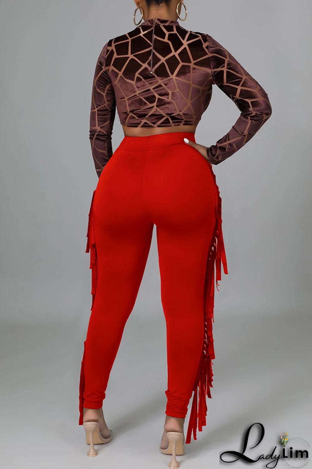 Black Fashion Casual Solid Tassel Regular High Waist Pencil Trousers