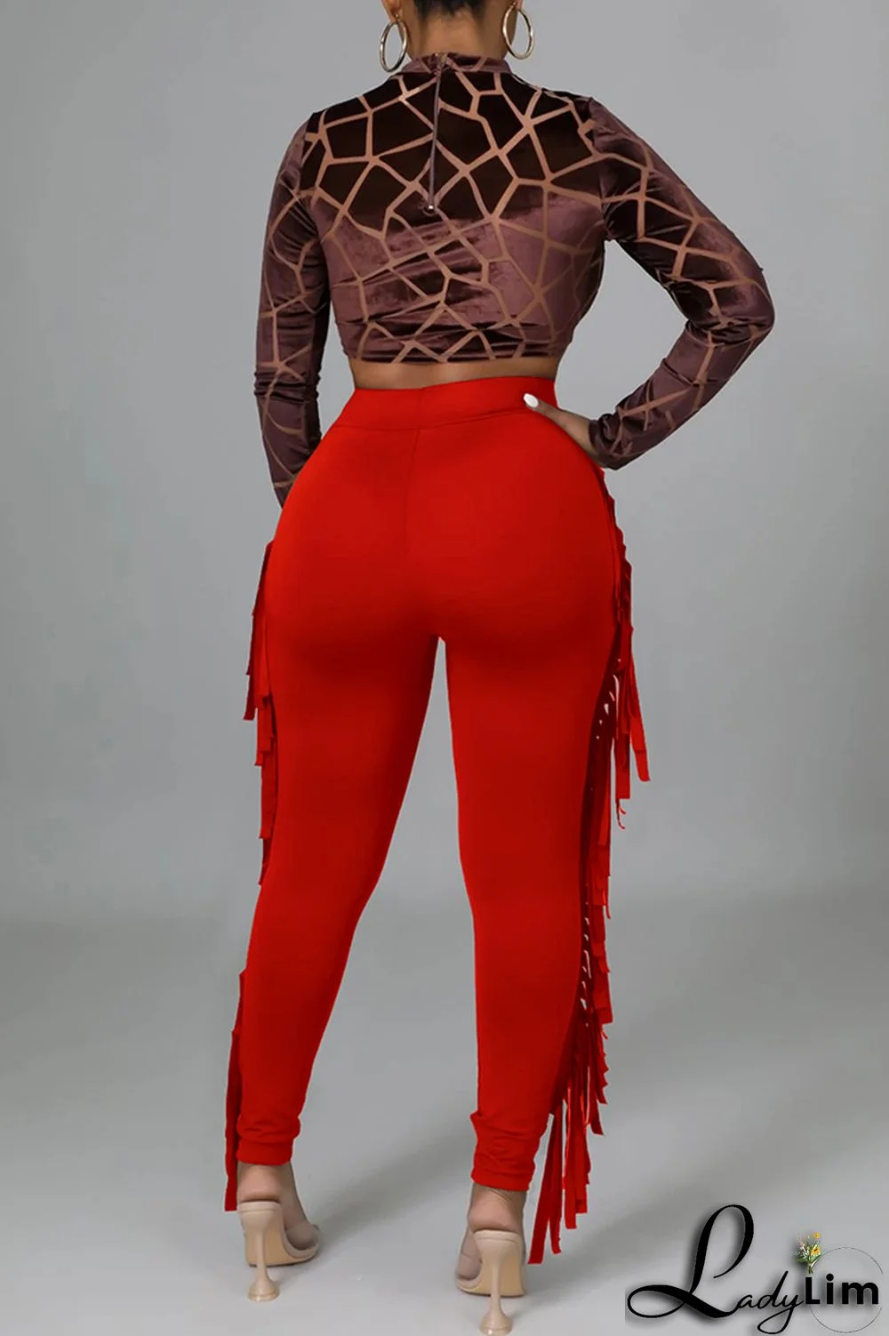 Black Fashion Casual Solid Tassel Regular High Waist Pencil Trousers