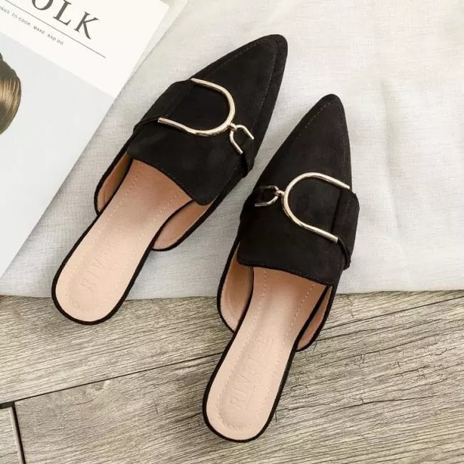 Women's Pointed Round Toe Flat Outer Wear Mules
