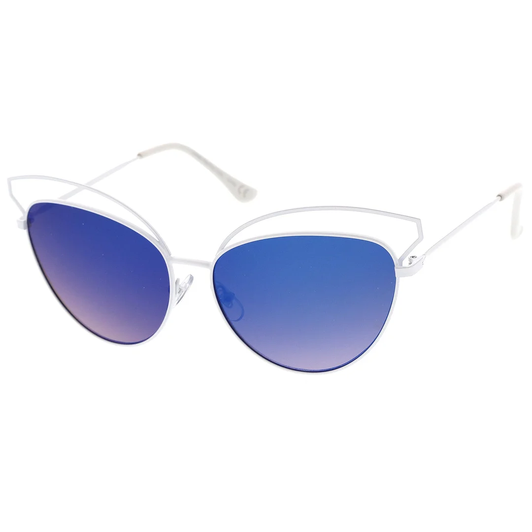 Women's Open Metal Frame Colored Mirror Oversize Cat Eye glasses 58mm