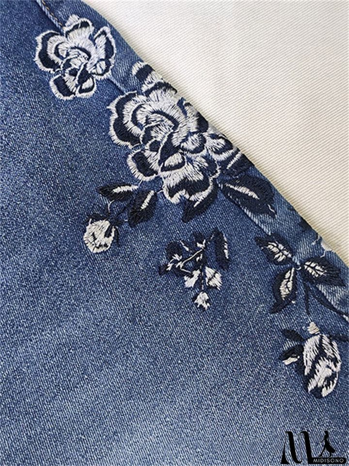 MidiSono - Women's Vintage Floral Embroidery Slim Fit Micro Flared Jeans