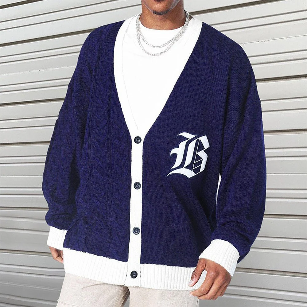 Men's Loose Casual V-neck Fall Sweater Cardigans-VESSFUL