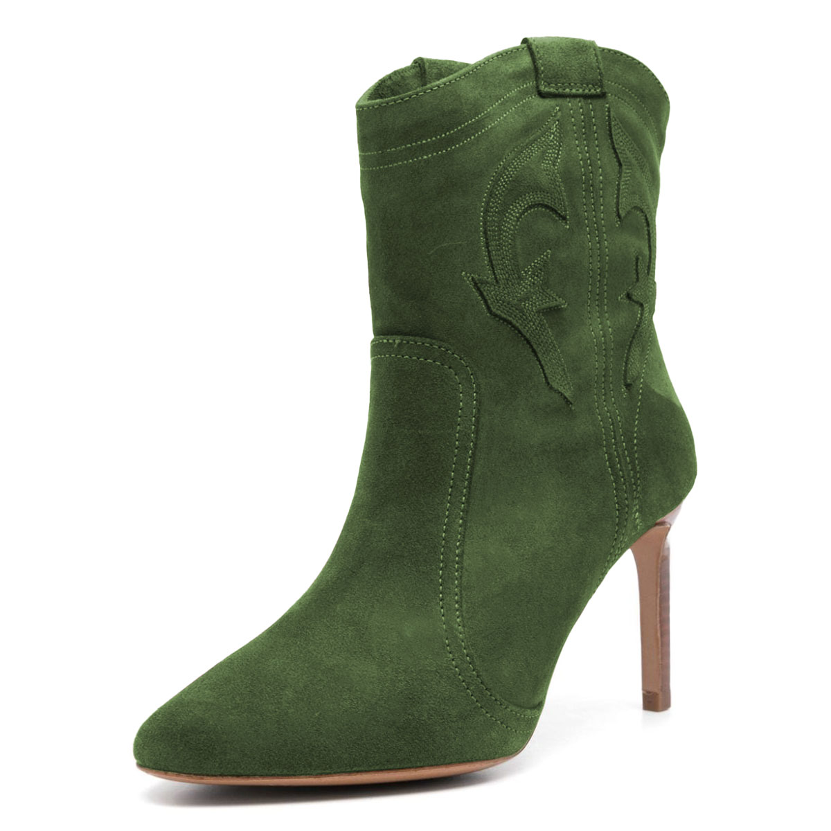 Green Stitching Pointed Toe Ankle Boots for Women with Stiletto Heel Nicepairs