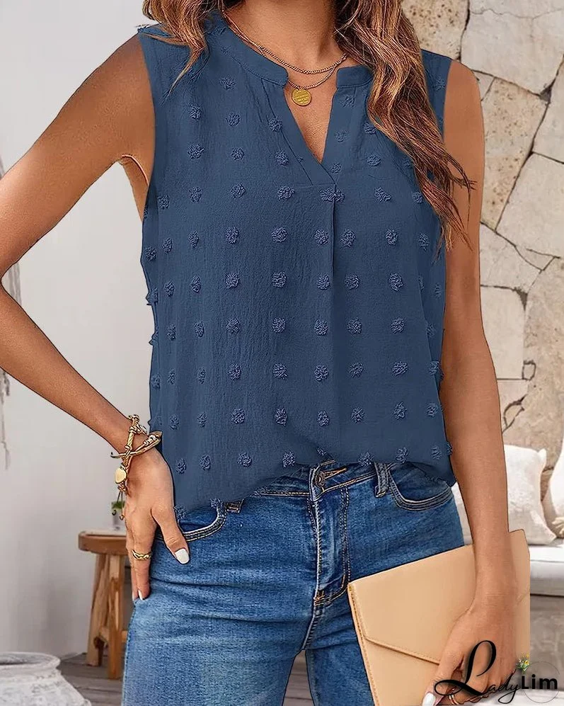 Sleeveless jacquard V-neck casual top