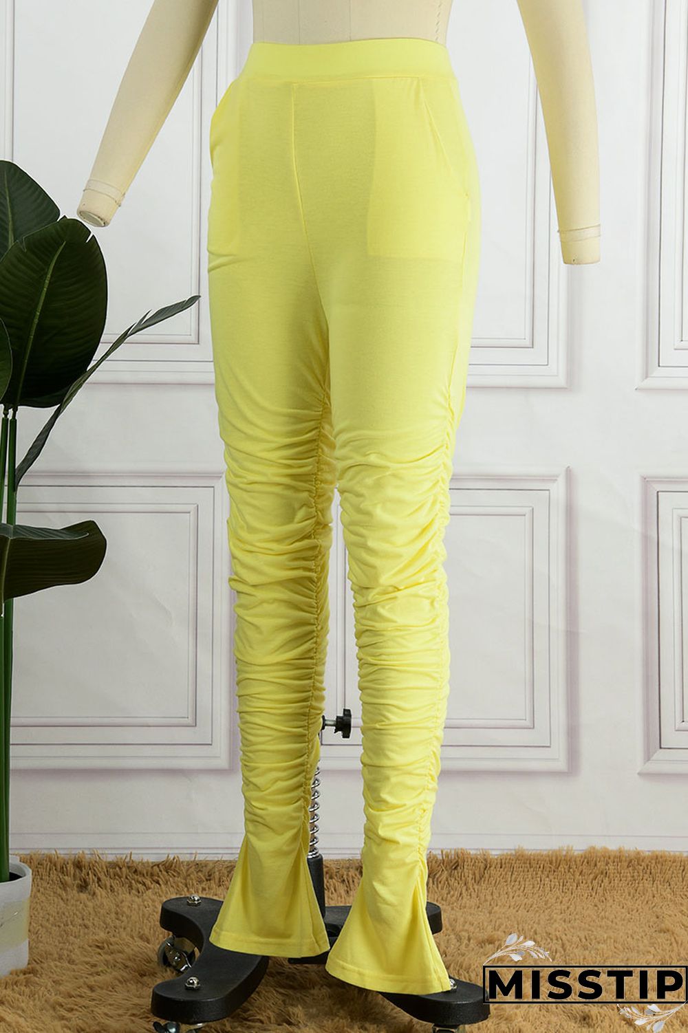 Light Blue Casual Solid Patchwork Fold High Waist Pencil Solid Color Bottoms