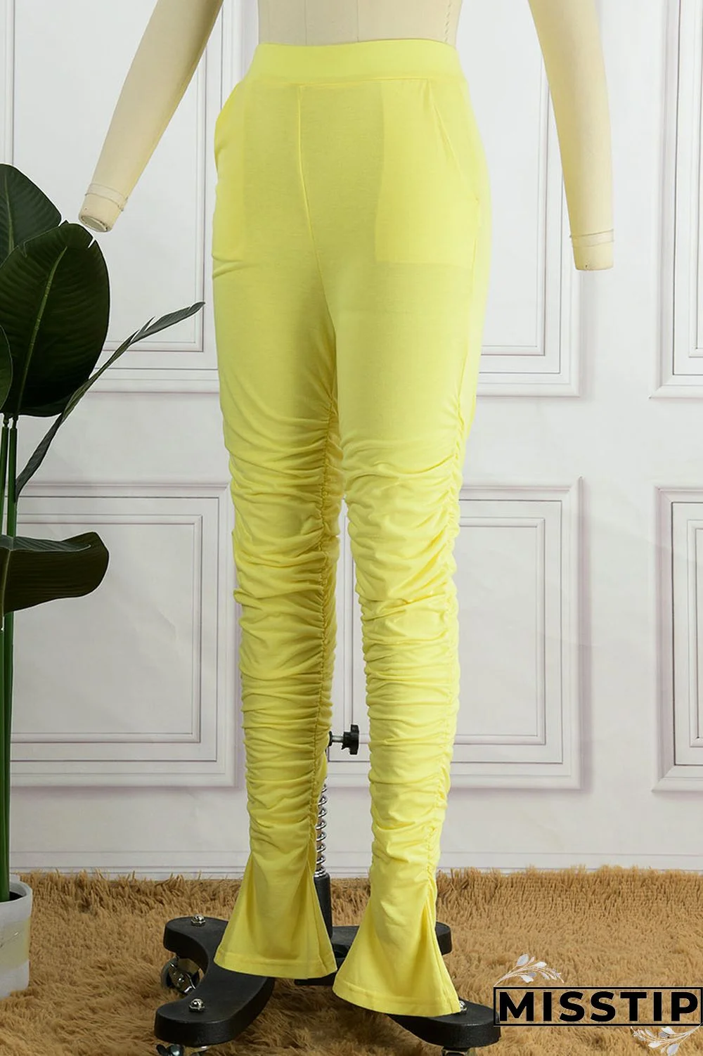 Light Blue Casual Solid Patchwork Fold High Waist Pencil Solid Color Bottoms