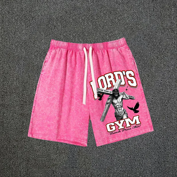 Lord's Gym Print Acid Washed Drawstring Shorts SOPULA