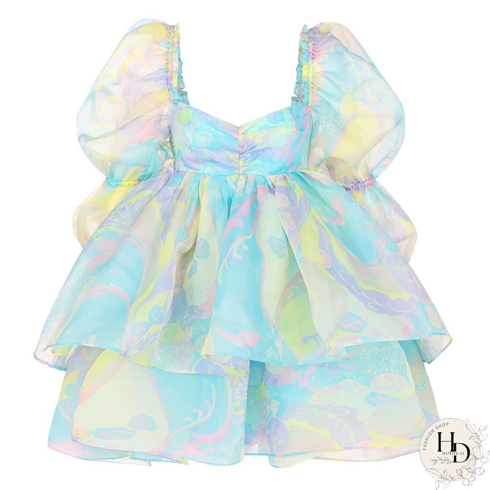 Sweet Girl Moonlight Dress Vintage Backless Long Puff sleeve Ruffles Layered A-line Women