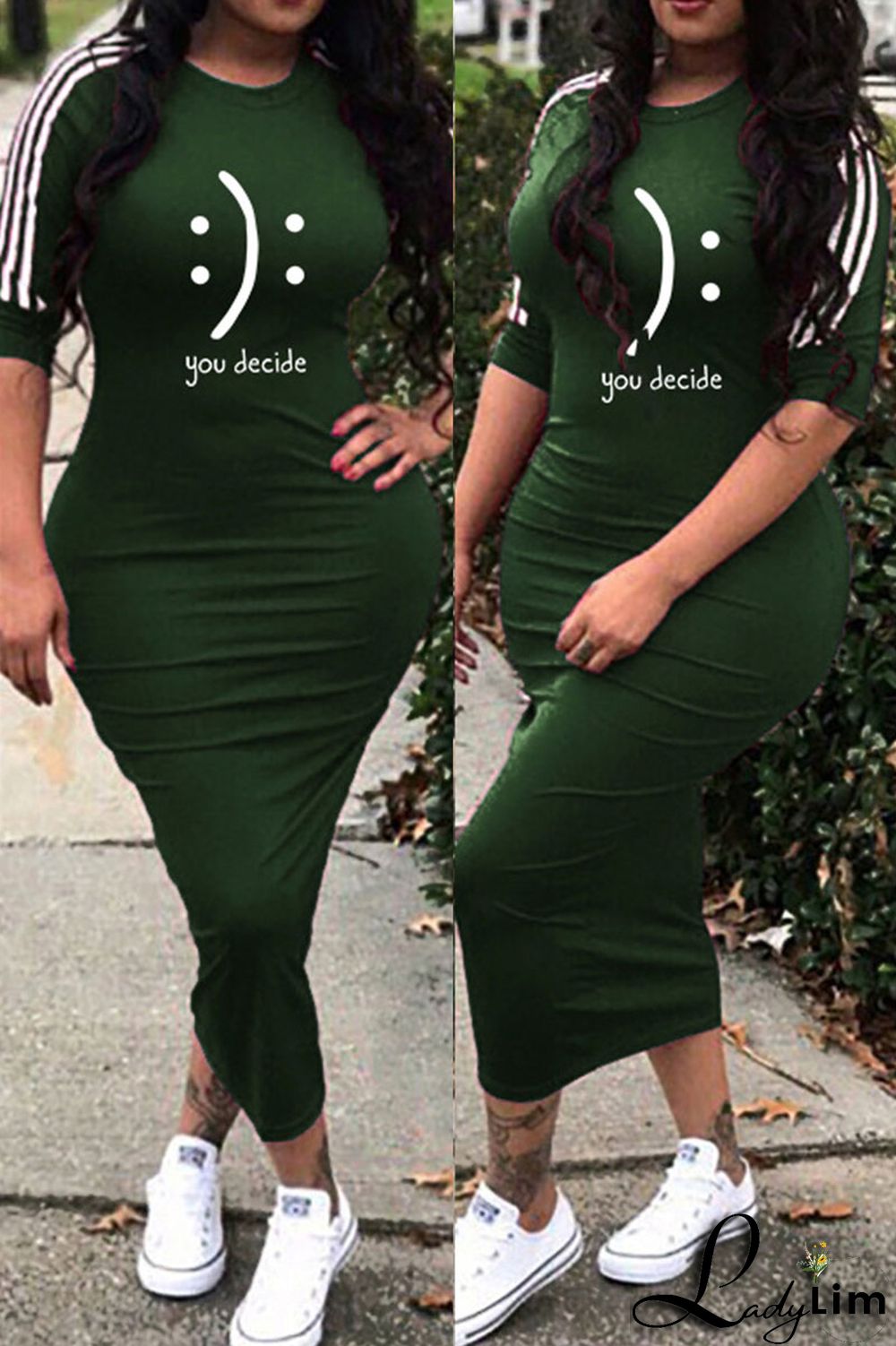 Yellow Fashion Casual Print Basic O Neck One Step Skirt Dresses
