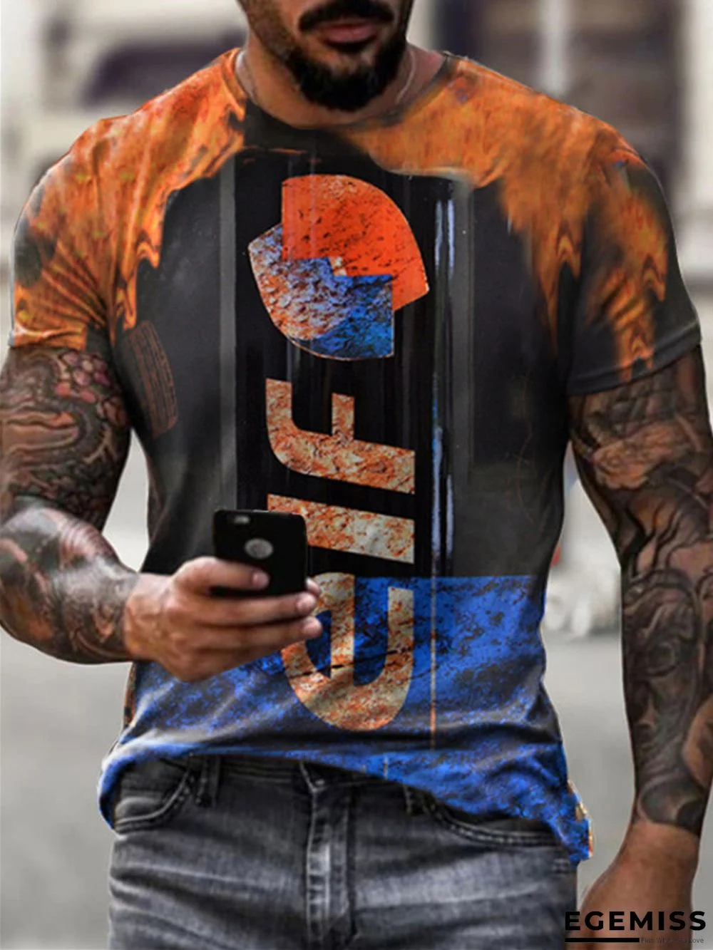 New Men's 3D Printed Round Neck Summer Sports Slim Fit T-shirt | EGEMISS