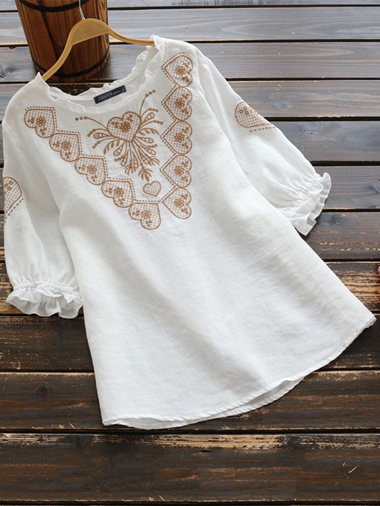 Vintage Embroidery Lace Collar Short Sleeve Blouse P1529293