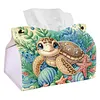 Diamond Art Painting Decorative Paper Napkin Dispenser Wear Resist Handmade Household Container Multifunction Rhinestone PU Tissue Holder Kit for Adults Home Office Gift (Cute Underwater Turtle)