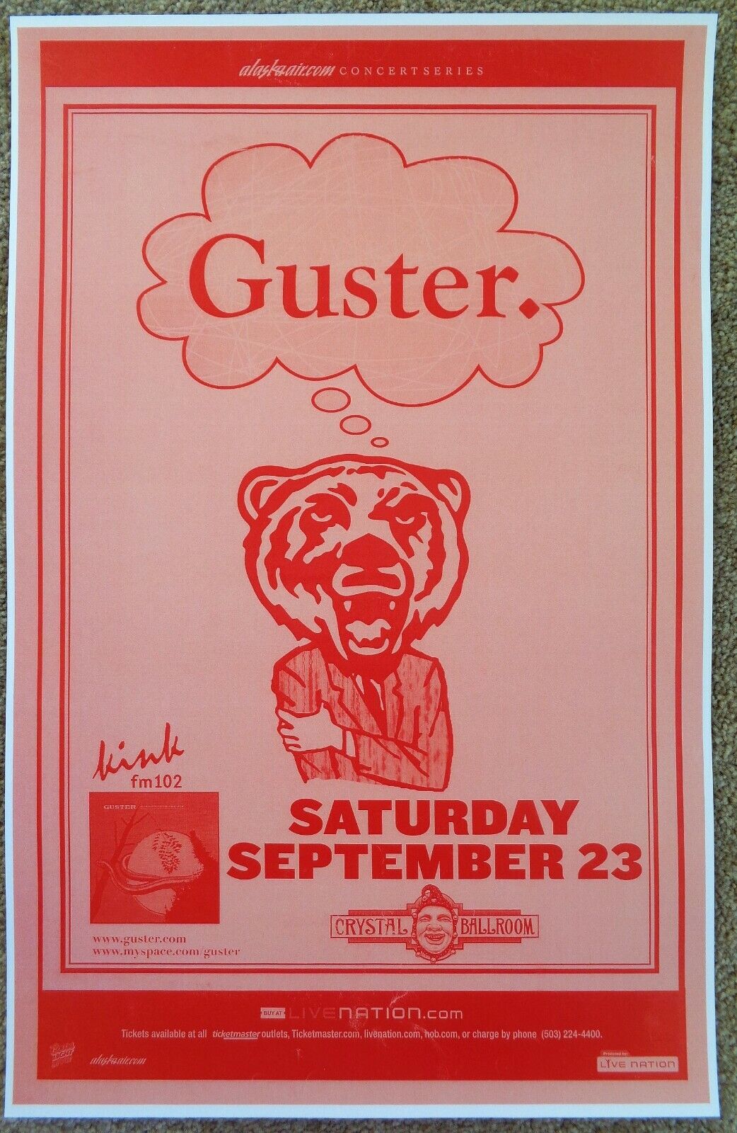 GUSTER 2007 Gig POSTER Portland Oregon Concert