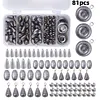 81PCS Egg Fishing Tackle Set Line Sinkers Hook Connector for Bass Fishing Tackle