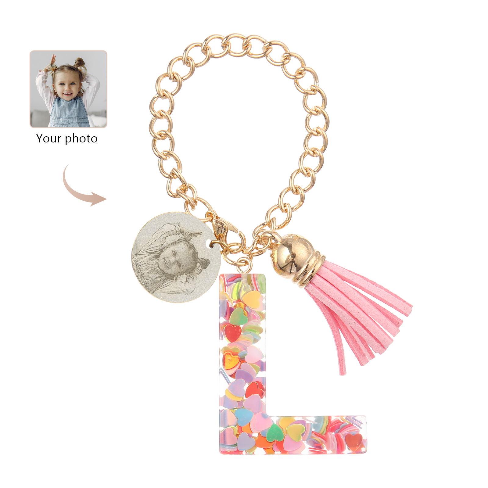 Personalised 26 Letters Pendant Custom 1 Photo Hanging Ornament Back-to-School Gift for Girls-Jessemade AU
