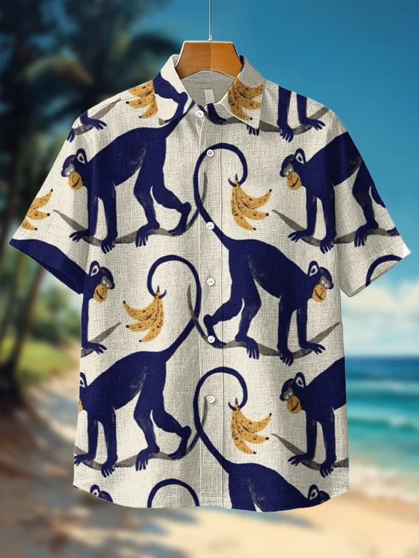 Men's Monkey And Banana Art Print Short Sleeve Shirt