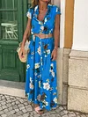 Floral Short Sleeves V-neck Maxi Dress