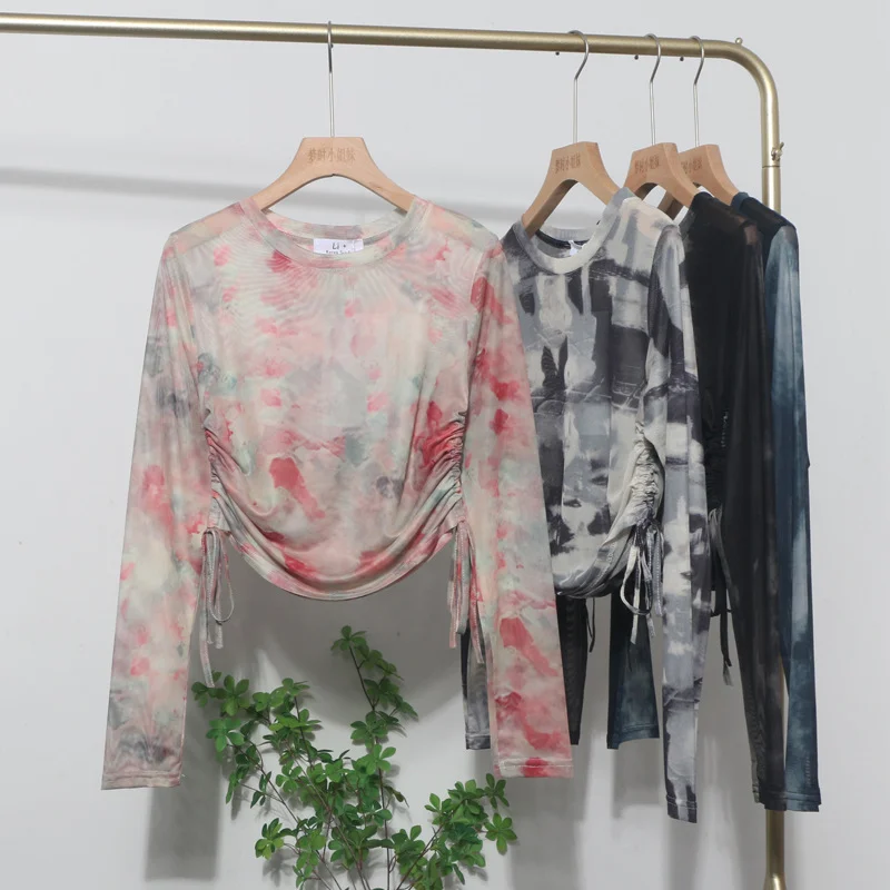 Uveng Design With A Thin-Dyed Sexy Mesh Long-Sleeved Sunscreen T-Shirt With A Short Top 8928