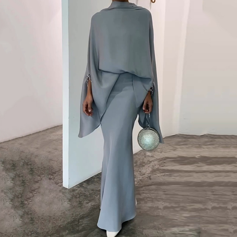 Fashion Solid Color Irregular Top Skirt Two-Piece Set wearshes