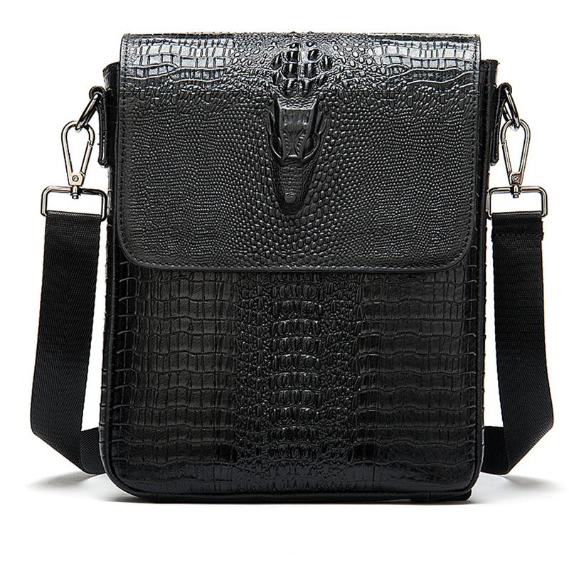 Foldover Top Detachable Sling Strap Crocodile Textured Genuine Leather Messenger Bag