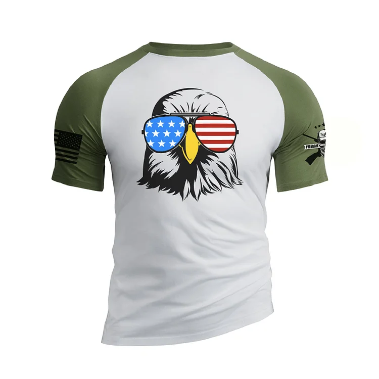 USA FLAG SUNGLASSES EAGLE RAGLAN GRAPHIC TEE