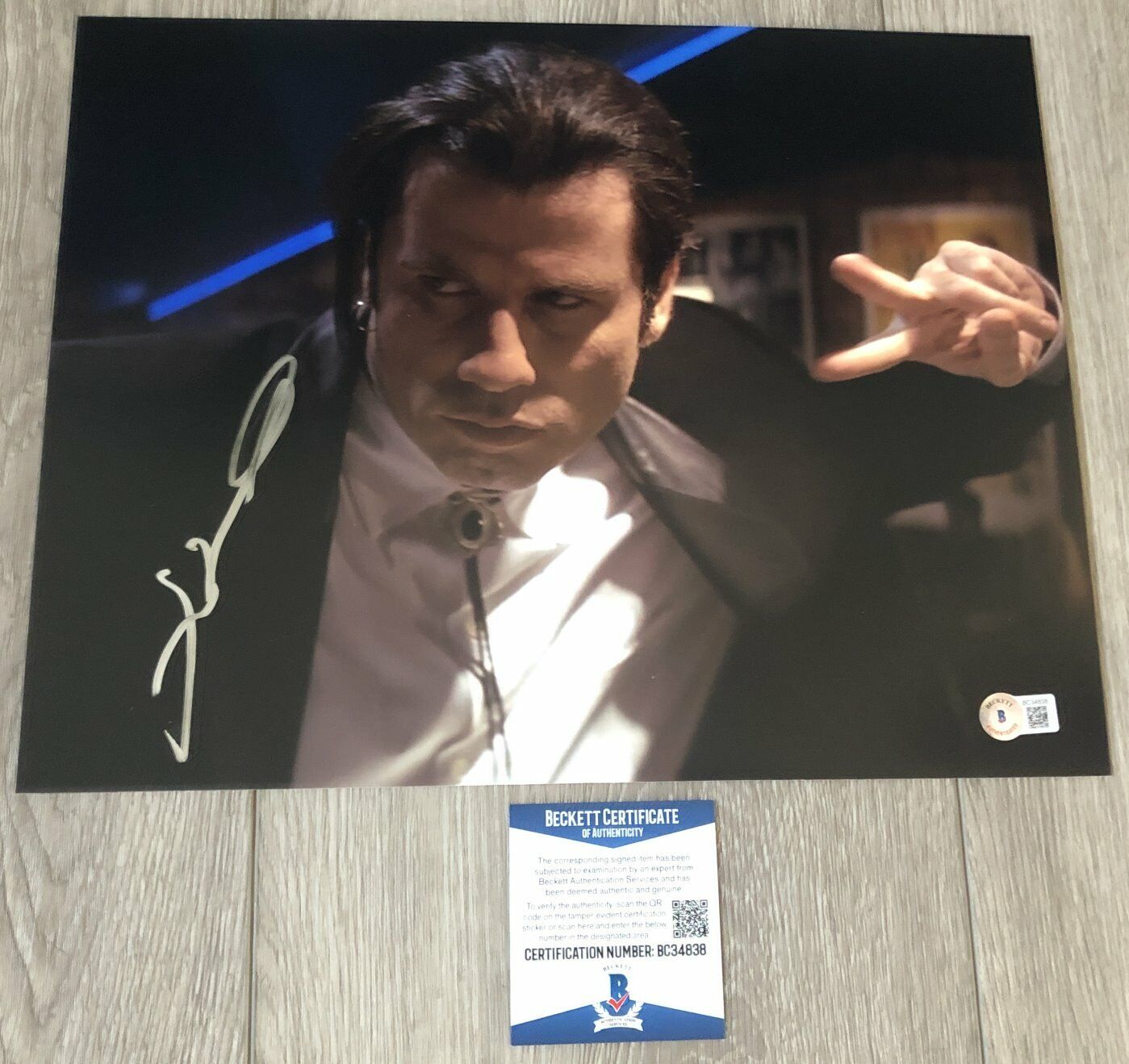 JOHN TRAVOLTA PULP FICTION VINCENT VEGA SIGNED 11x14 Photo Poster painting w/PROOF & BECKETT COA