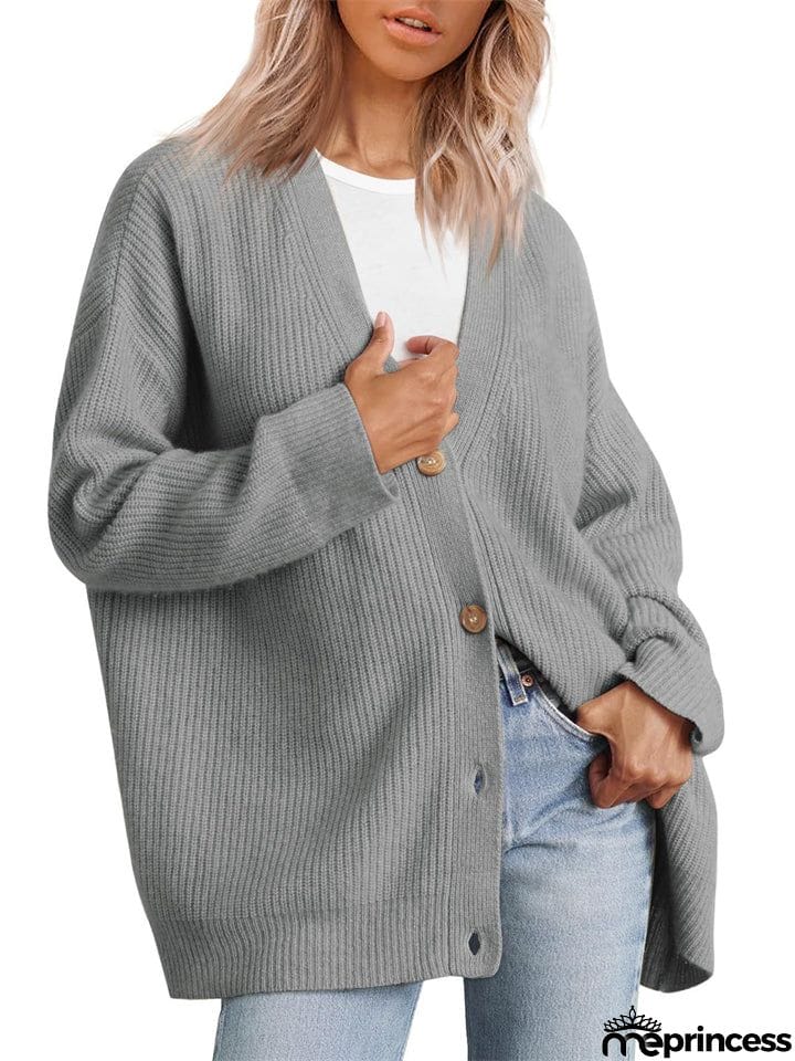 Female Versatile Trendy V-neck Solid Color Knitted Sweater