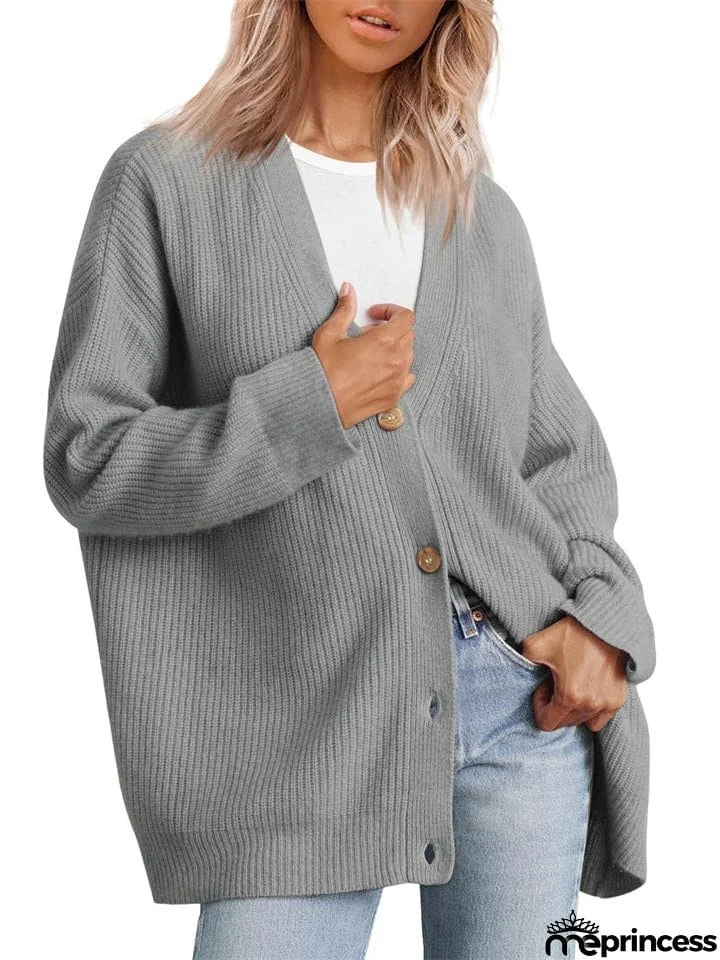Female Versatile Trendy V-neck Solid Color Knitted Sweater