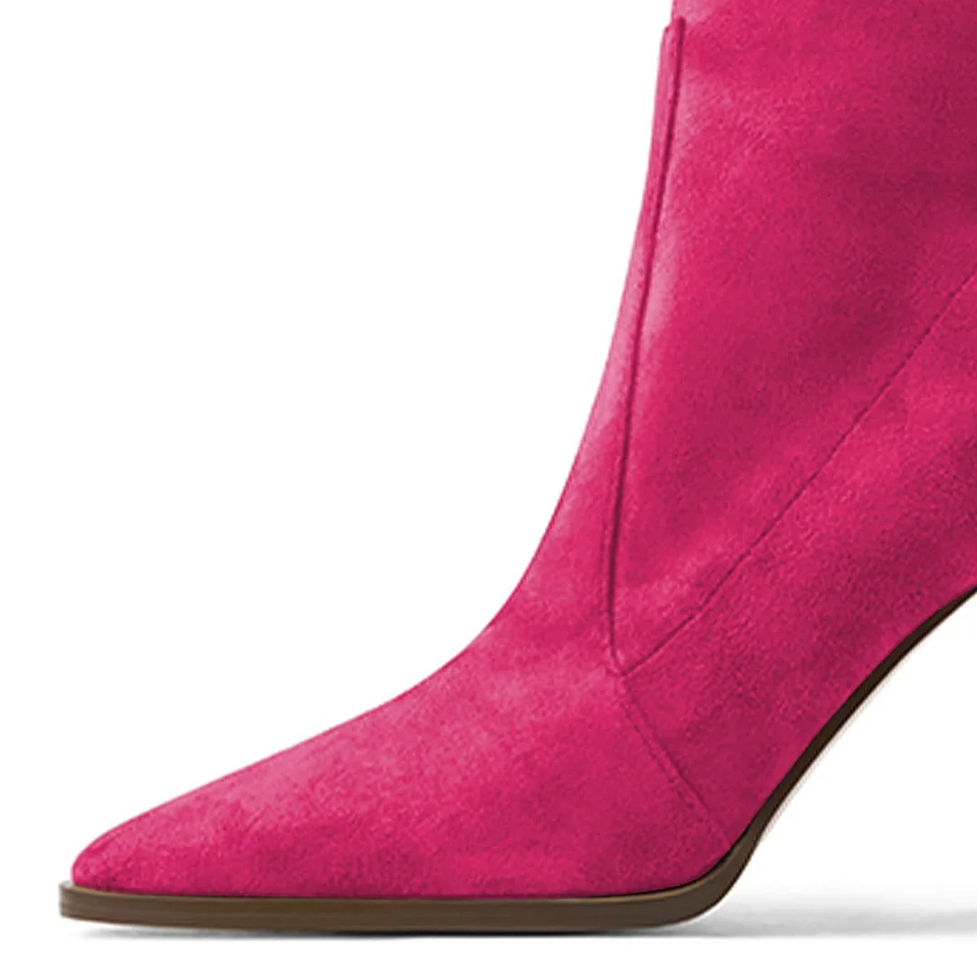 Fuchsia Faux Suede Square Toe Block Heeled Comfy Ankle Boots