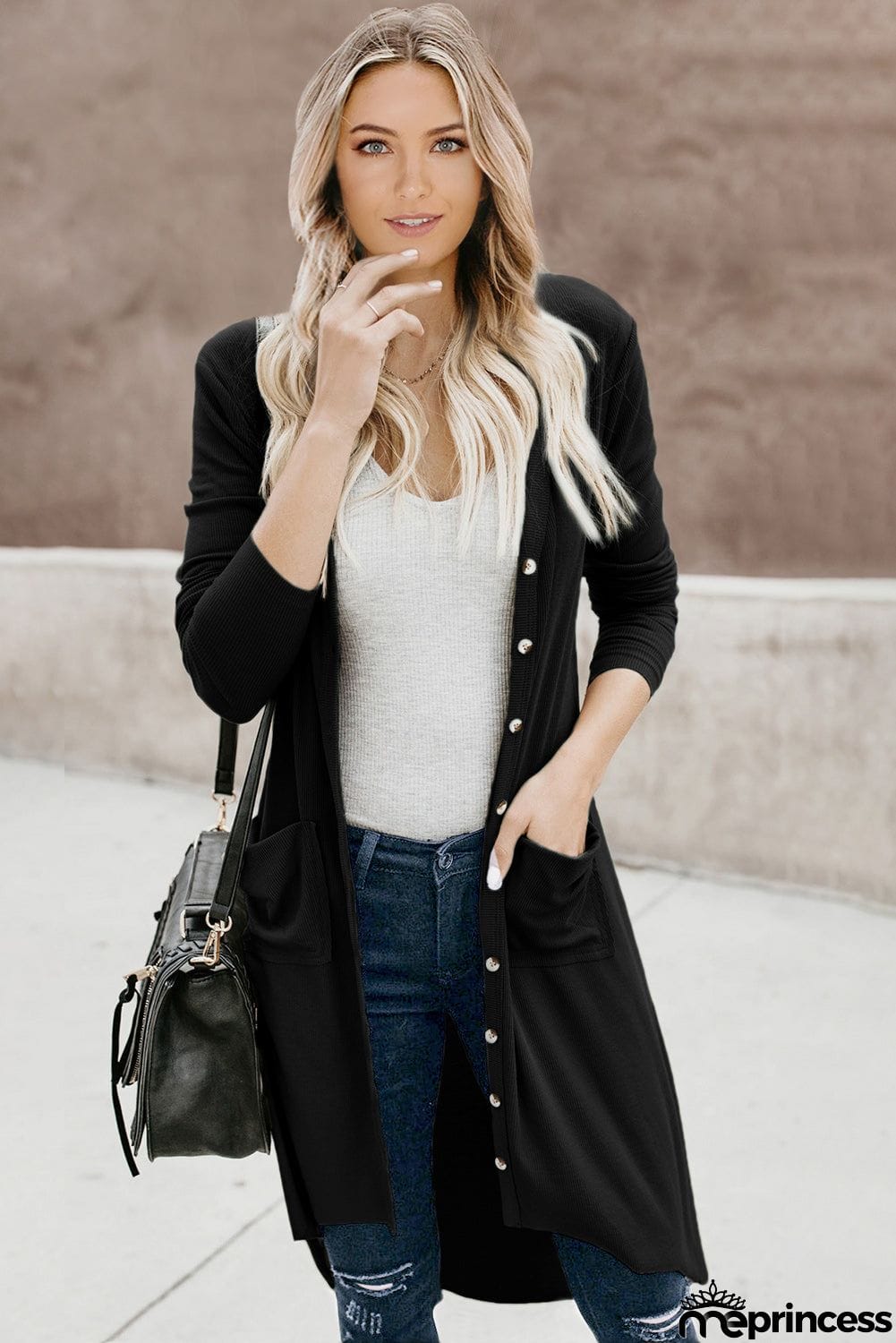 Selected Button Pocketed High Low Cardigan